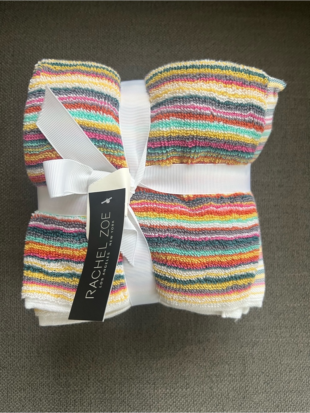 5 pc Rachel Zoe Rainbow washcloth Set Stripe Cotton towels